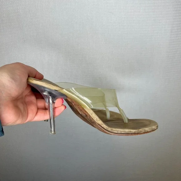YEEZY Clear Thong Sandal Rare Transparent PVC Stiletto Heel Italy Tan Size 41 - Picture 3 of 6